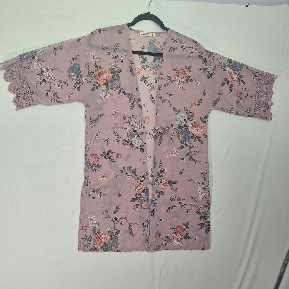 Wallflower Kimono Sheer Cover Up Pink Floral XS Fairy Whimsical Cottagecore Cute